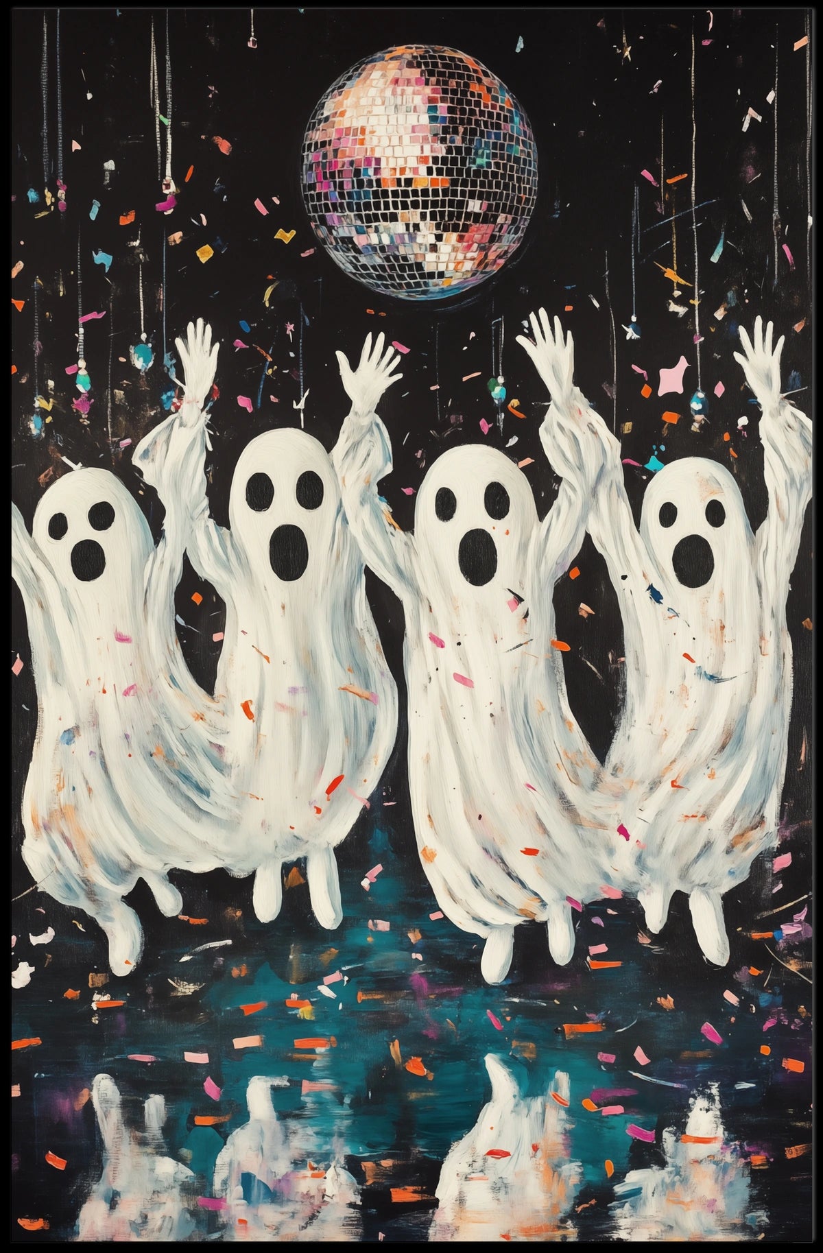 Dancing Ghosts Cartoon Disco Festive Poster