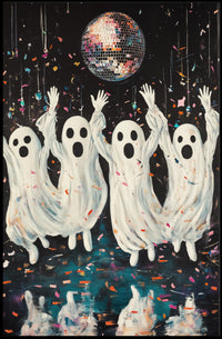 Dancing Ghosts Cartoon Disco Festive Poster