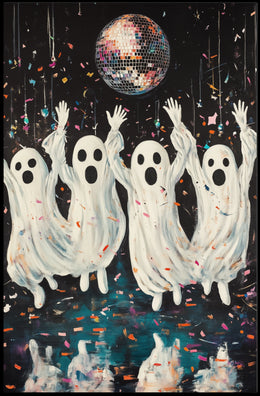 Dancing Ghosts Cartoon Disco Festive Poster