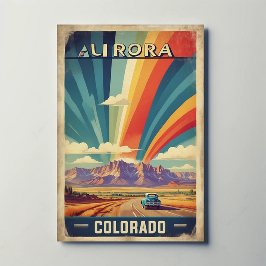 Aurora Colorado Rainbow Horizon Vintage Travel Poster