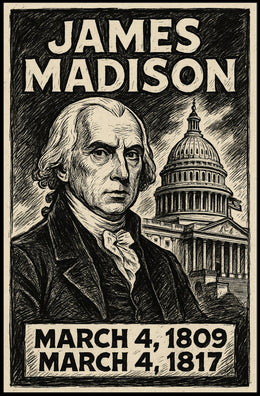 James Madison 4th President of the United States B & W Comic Sketch Poster