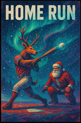 Festive Reindeer Baseball Scene Poster - Fantasy or Mythology Poster
