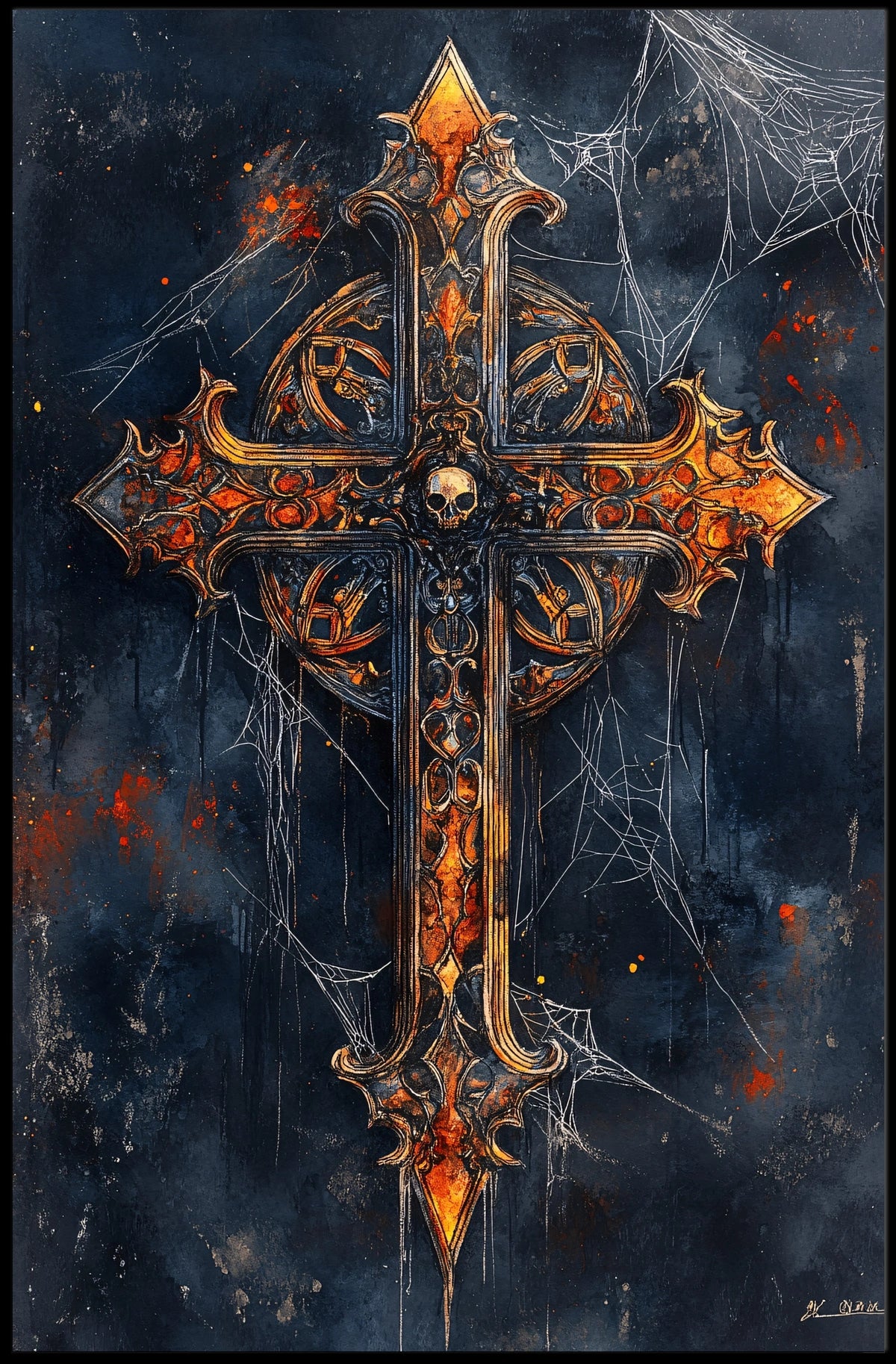Gothic Skull Cross Art Print Poster
