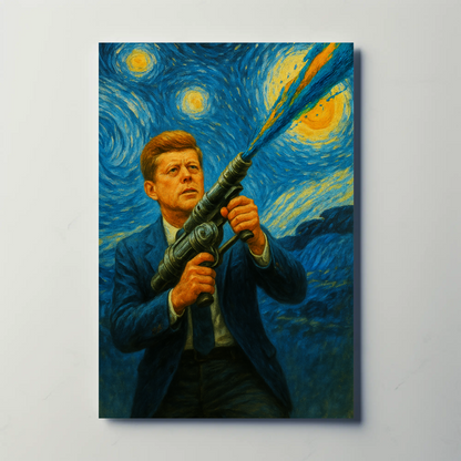 JFK Paints Starry Sky Vintage Travel Poster Remix John F. Kennedy