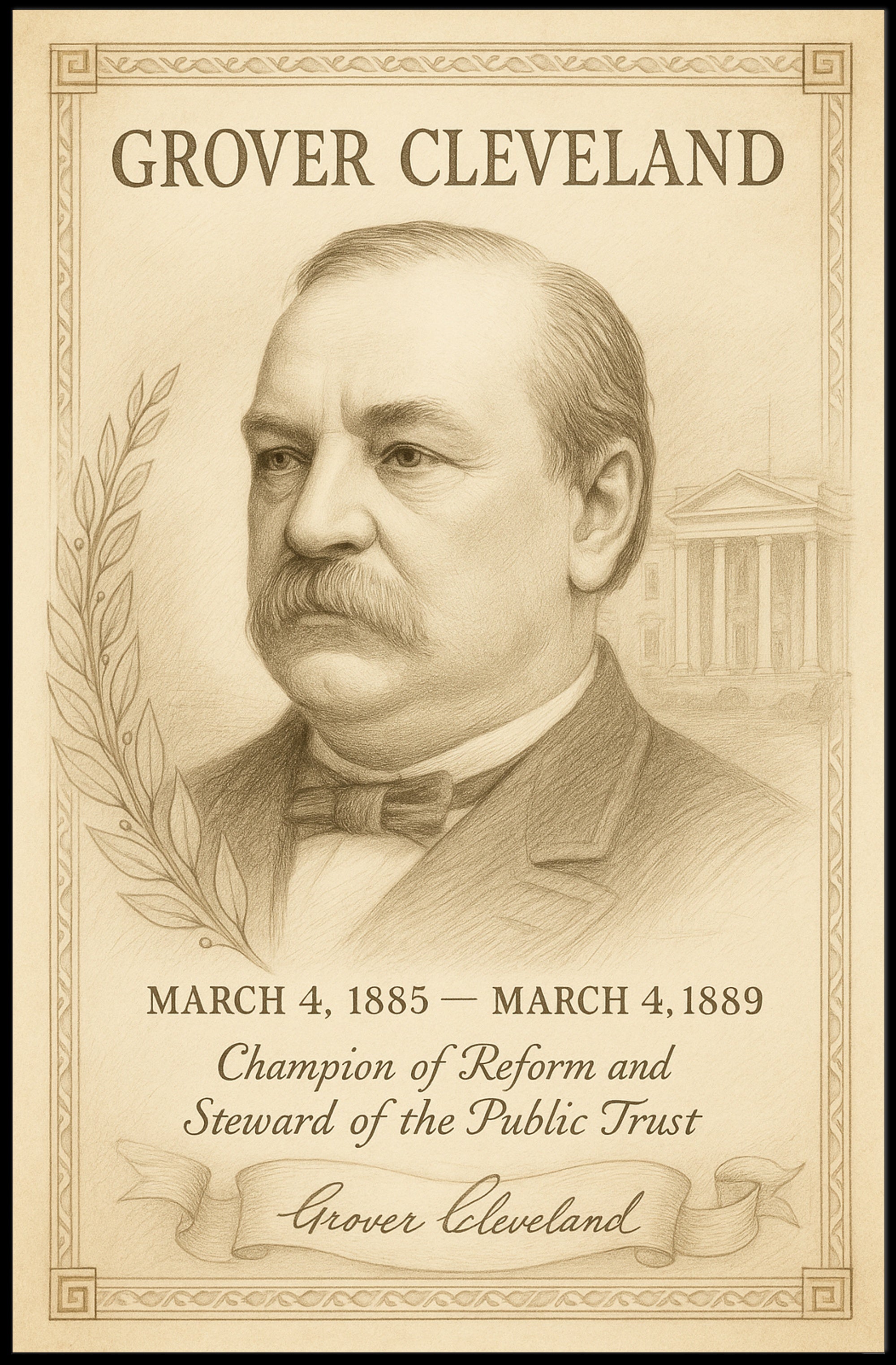 Grover Cleveland 22nd President Sketch Poster Art Print for Home Decor PosterGoat