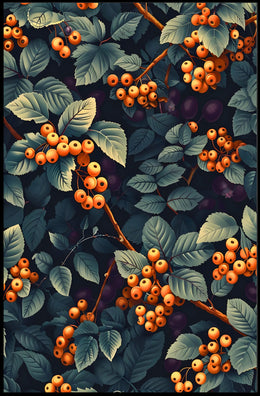 Vivid Artistic Botanical Poster with Orange Berries Illustration