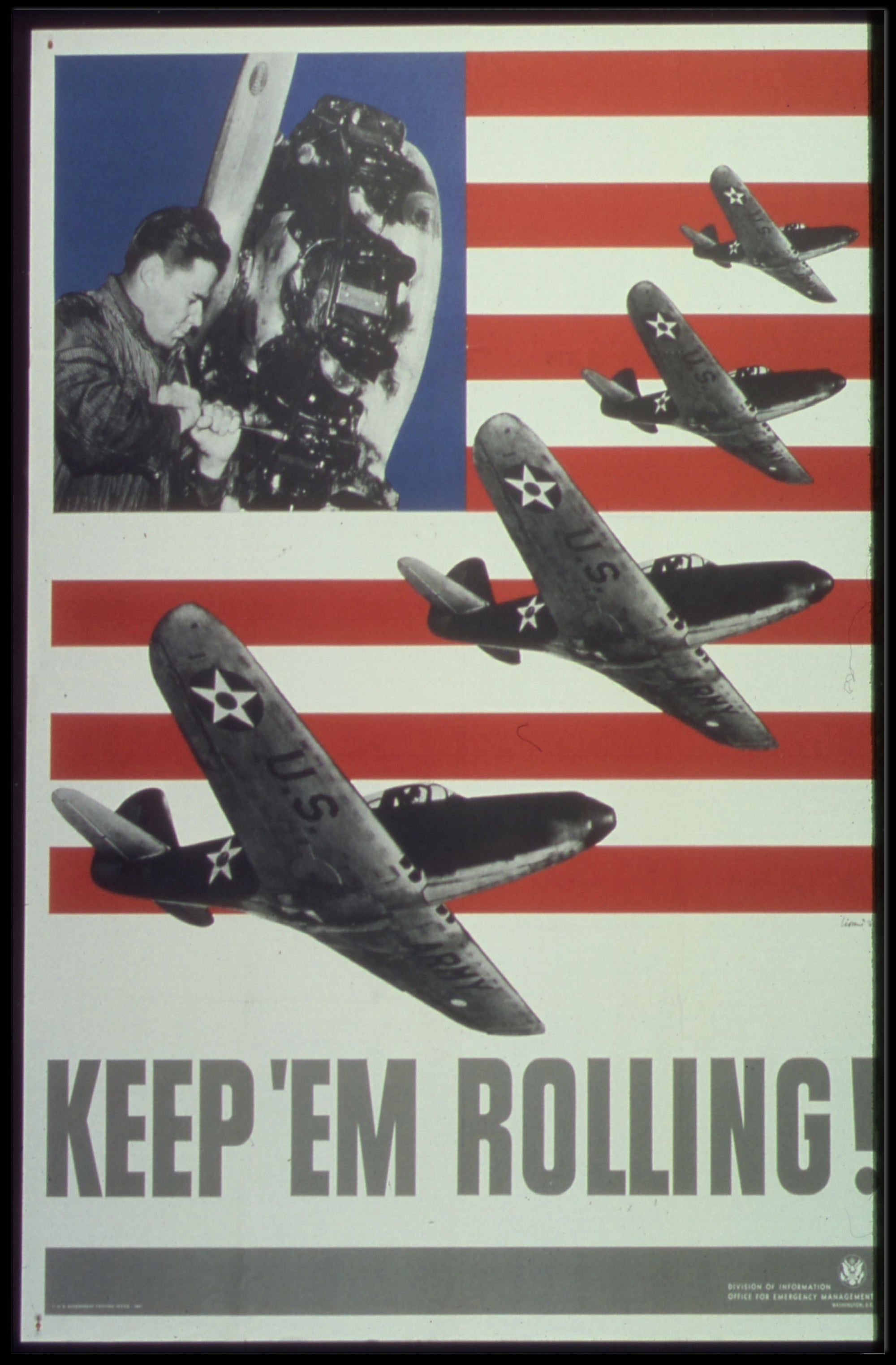 American Fighter Planes WWII Era Aviation Poster