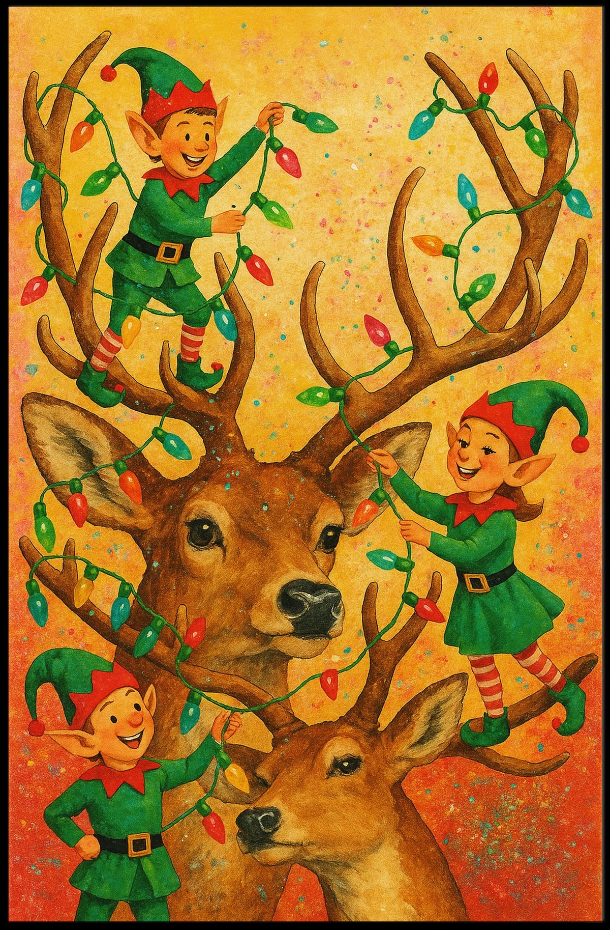 Festive Elves And Reindeer Poster