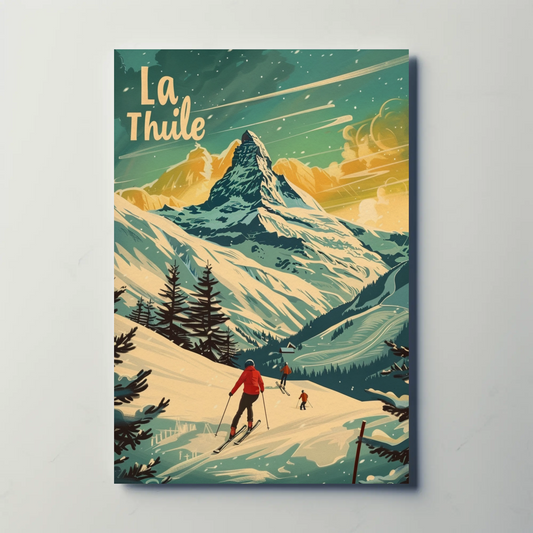 La Thuile Skiing Alps Sunset Travel Poster