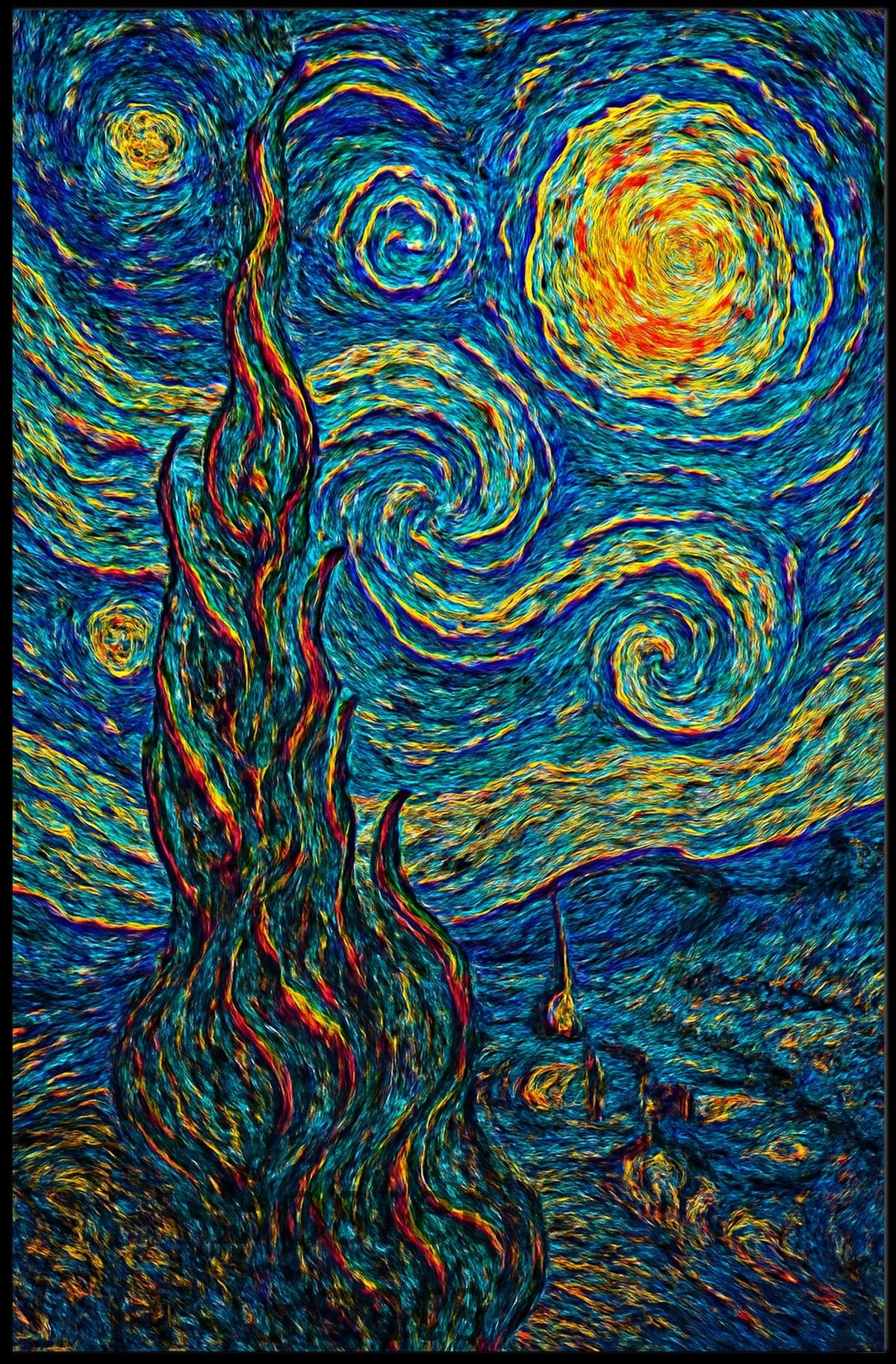 Starry Night Inspired Post-Impressionist Artistic Poster