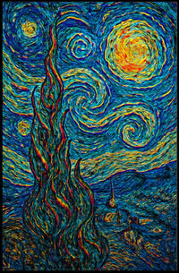 Starry Night Inspired Post-Impressionist Artistic Poster