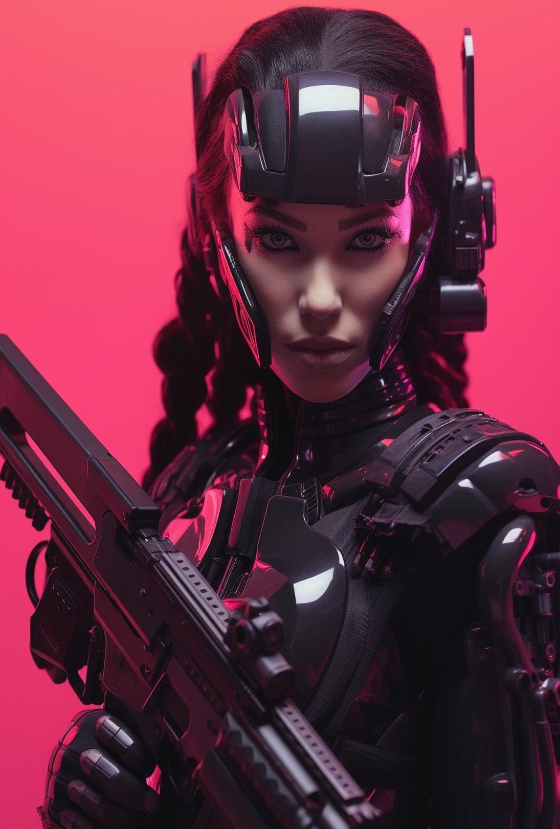 Cybernetic Warrior in Futuristic Sci-Fi Poster