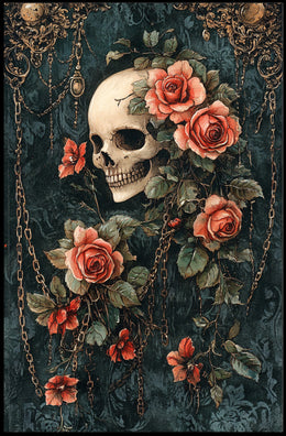 Human Skull and Roses Gothic Artistic, Pop Culture Poster