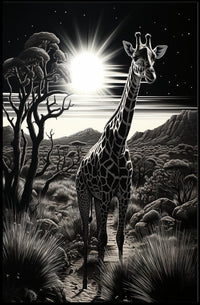 Moonlit Giraffe In The Savanna Poster