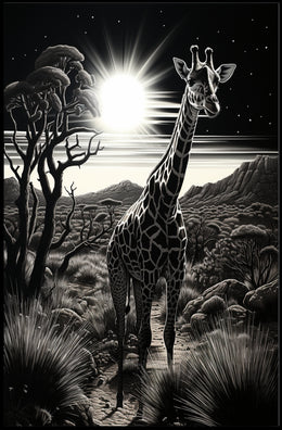 Moonlit Giraffe In The Savanna Poster