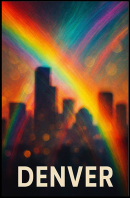Denver Skyline Rainbow Minimalist Digital Painting Travel Urban Landscape Poster
