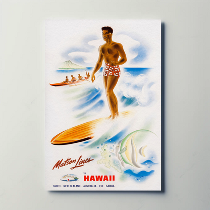 Hawaii Surfer Matson Lines Tropical Travel Poster