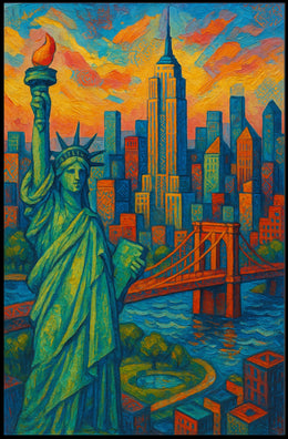 New York City Skyline Poster Impressionistic Wall Art