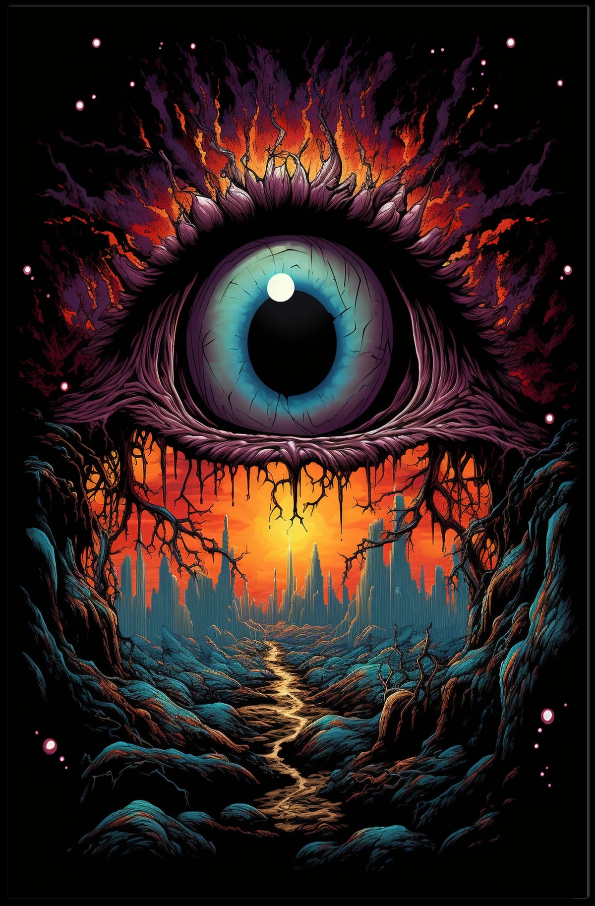Surreal Eye Fantasy Poster: Mystical Landscape Art