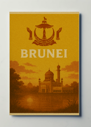 Brunei's Architectural Elegance in Vintage Travel Poster