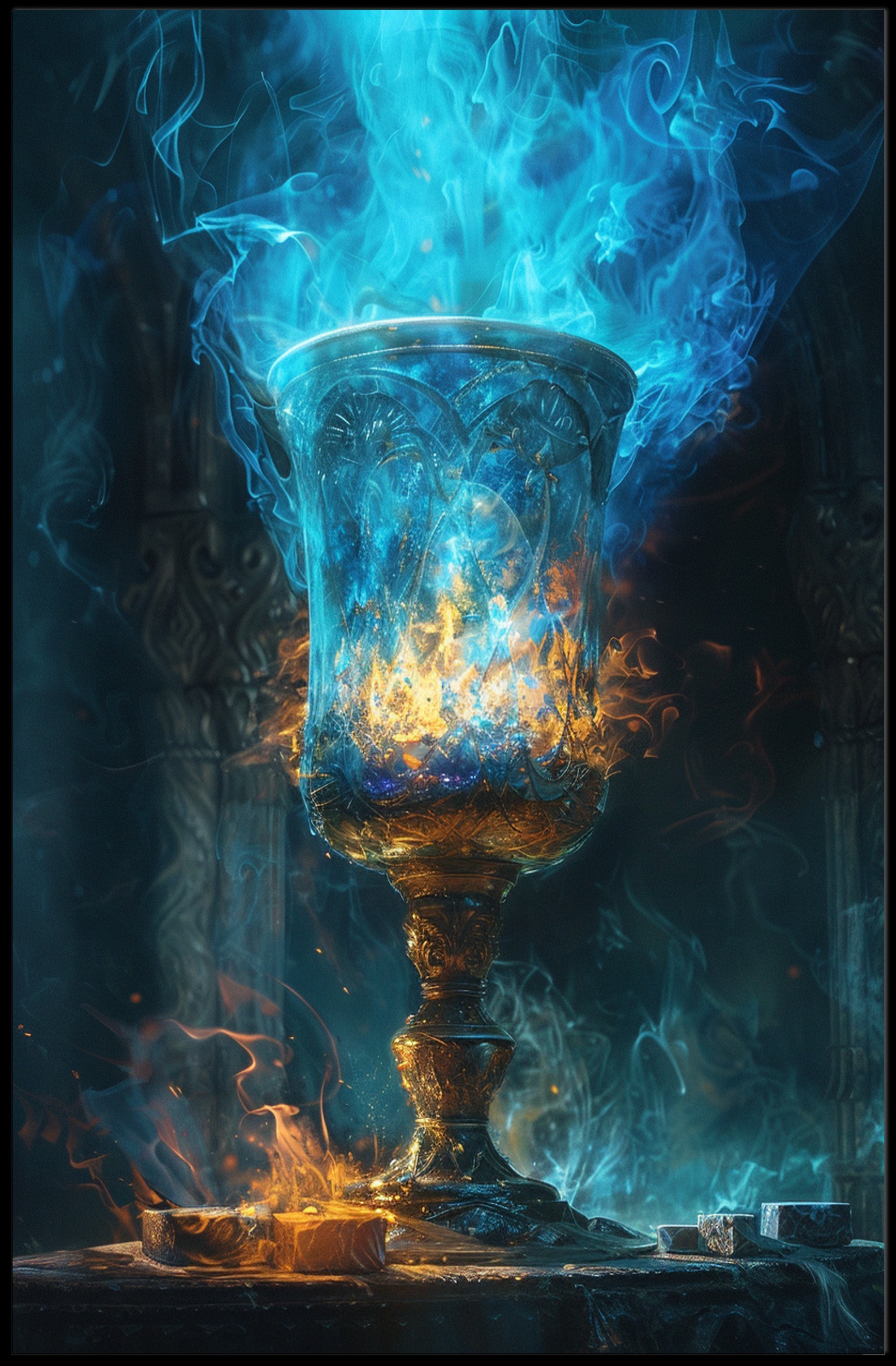 Mystical Chalice Fantasy Poster: Enchanting Fire Display PosterGoat