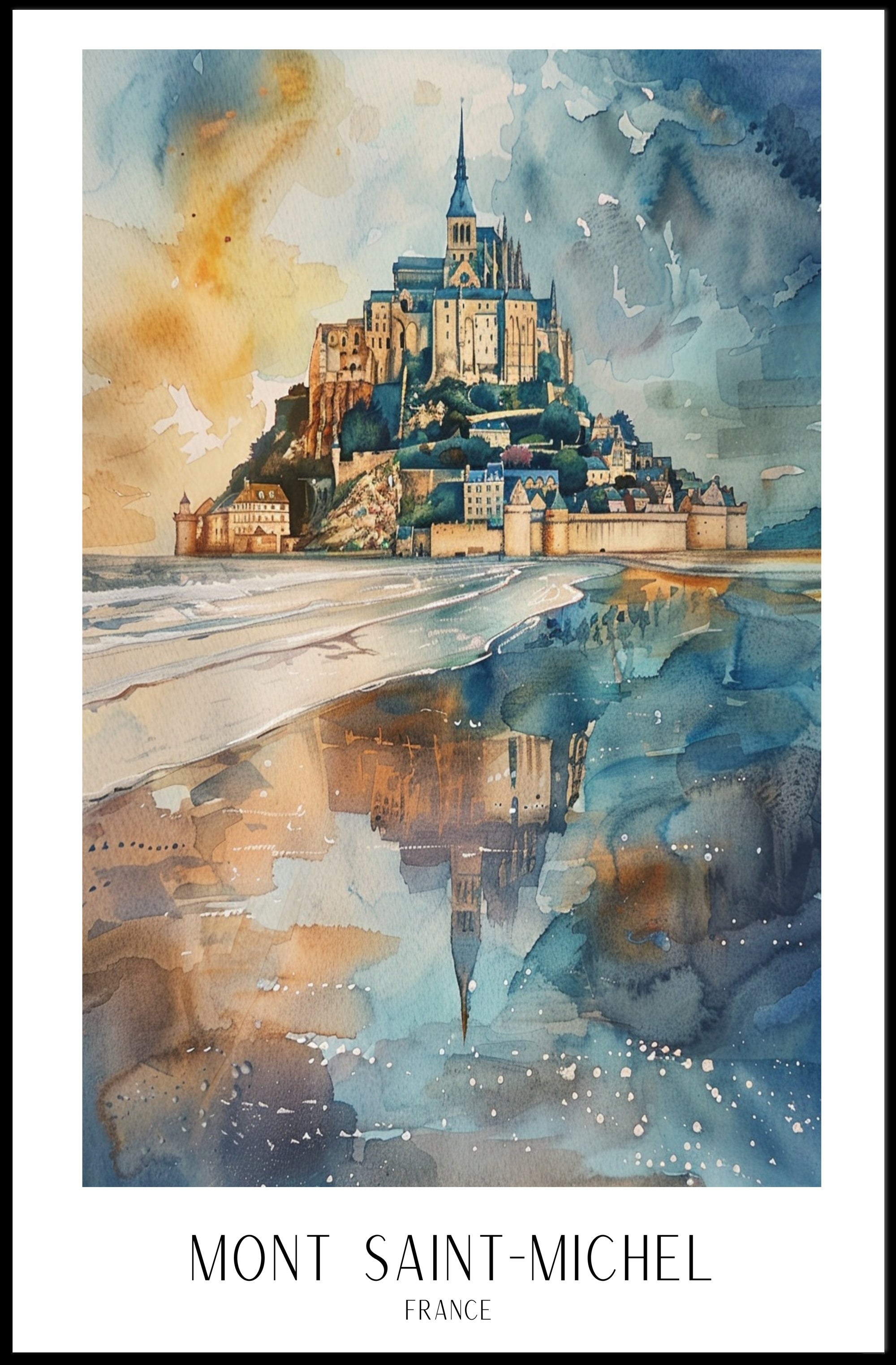 Mont Saint-Michel Watercolor Art: Travel Poster PosterGoat