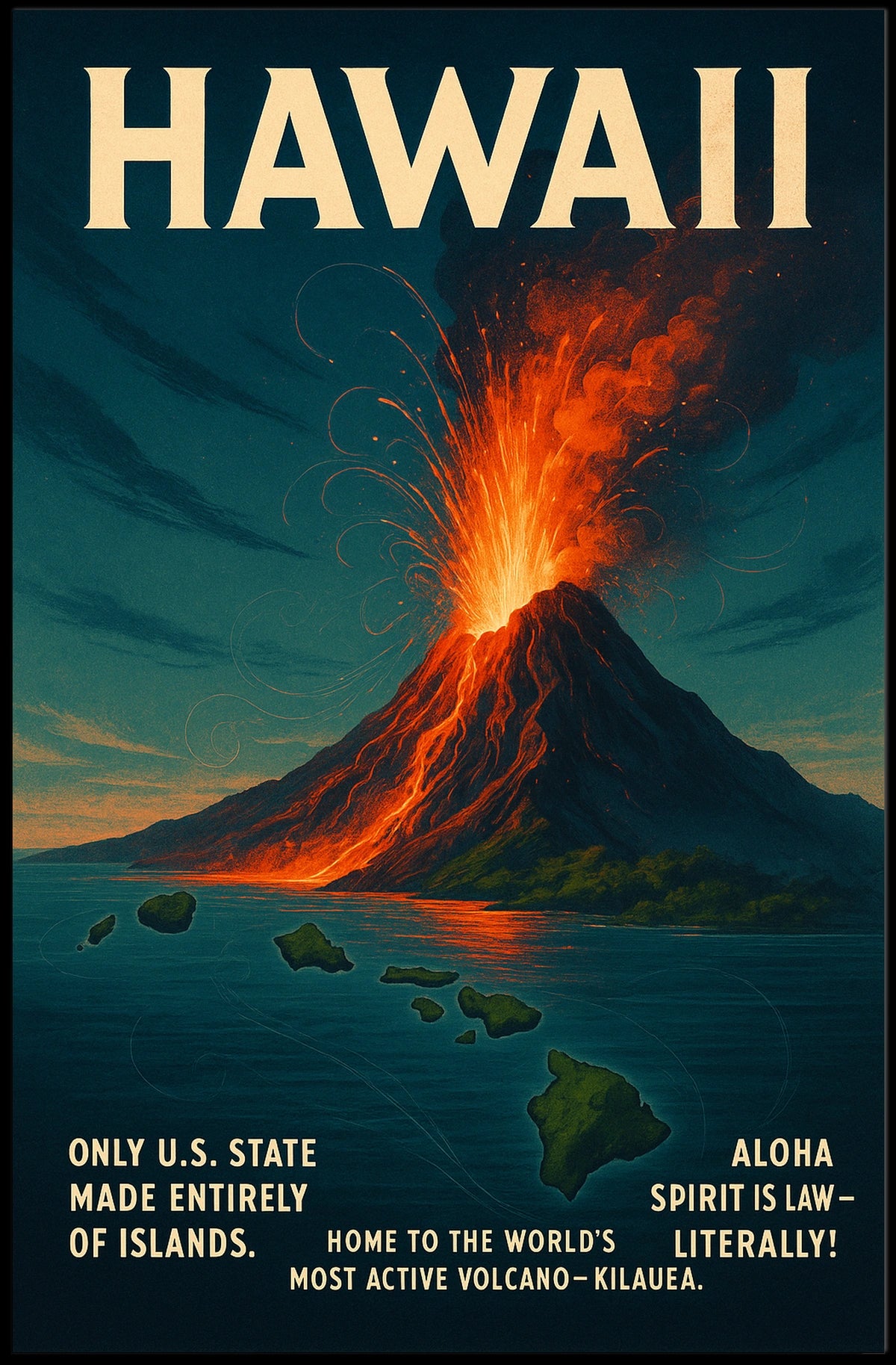 Hawaii Volcano Adventure Vintage Travel Poster Print