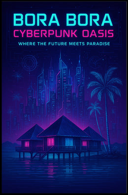 Bora Bora Cyberpunk Oasis Poster