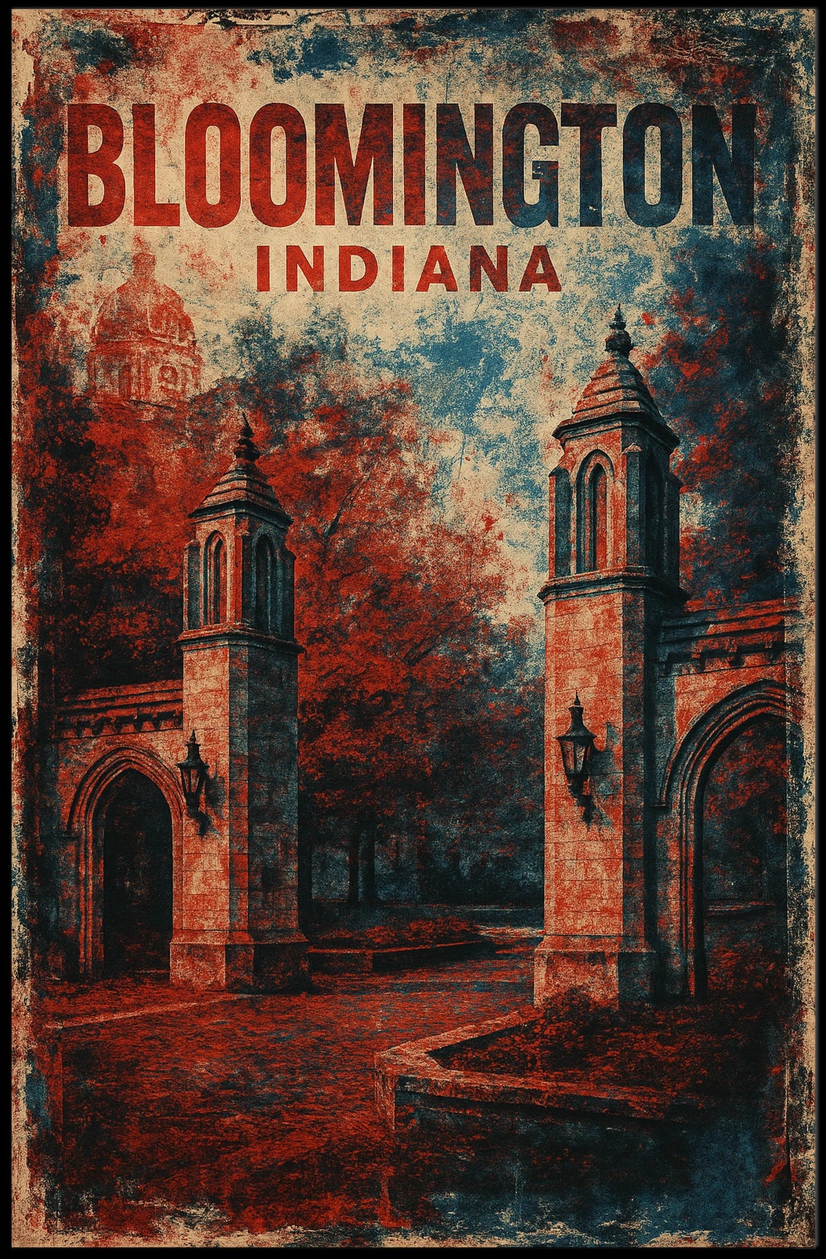 Bloomington Scenic Indiana Wanderlust Vintage Poster