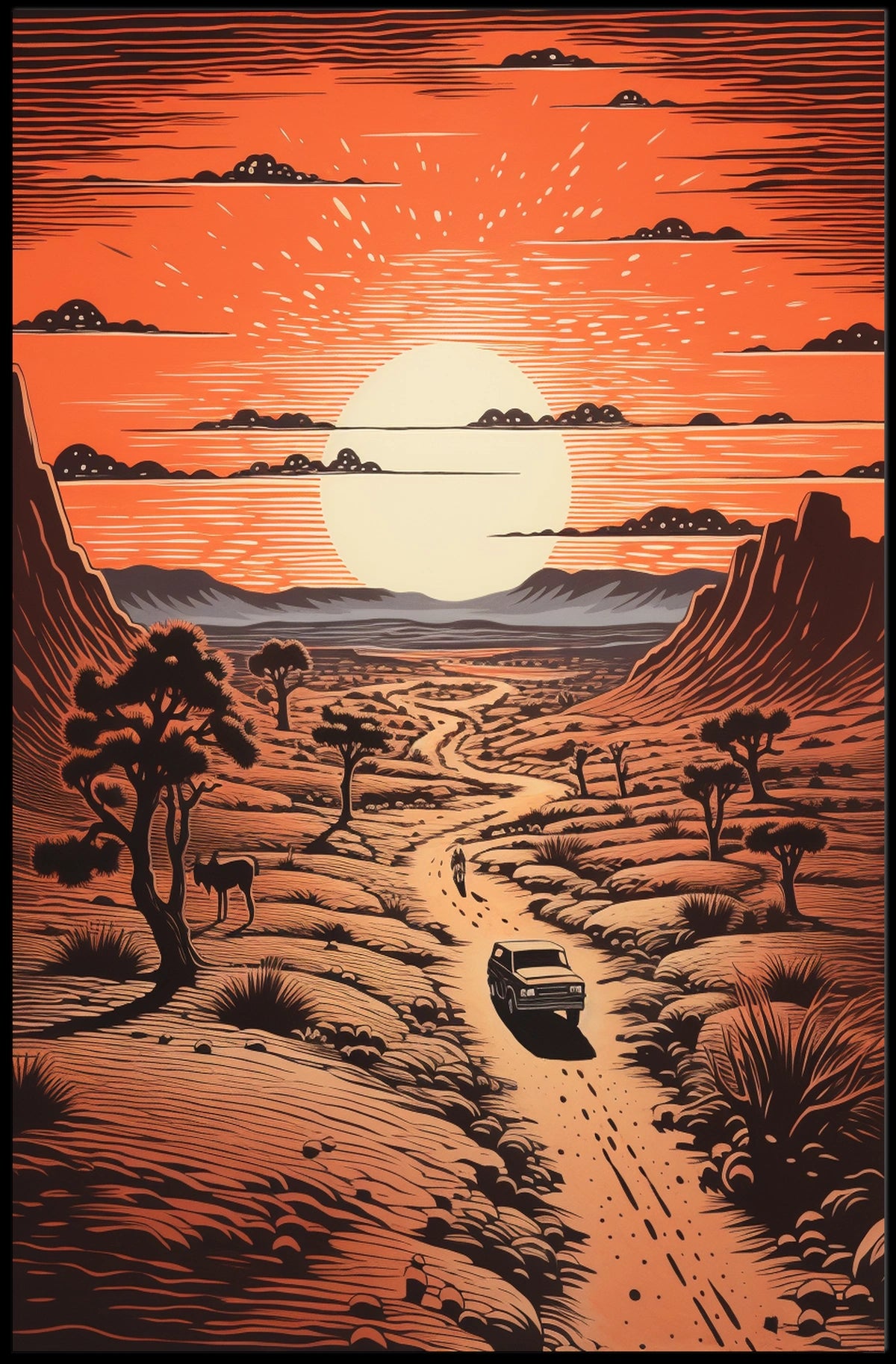 Desert Journey at Sunrise Travel Poster