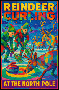 Reindeer Curling at the North Pole Poster