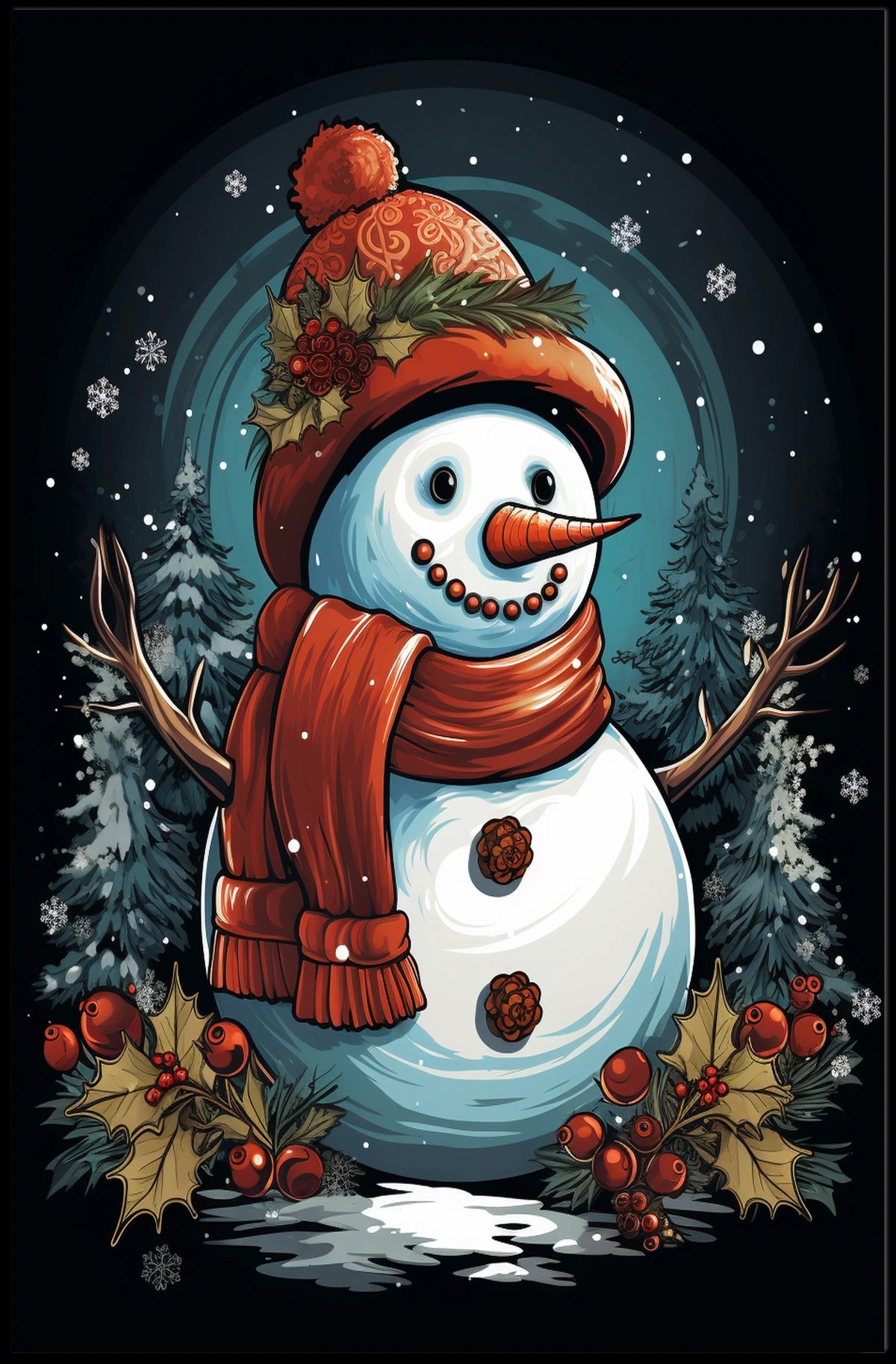 Festive Snowman In Winter Wonderland Poster