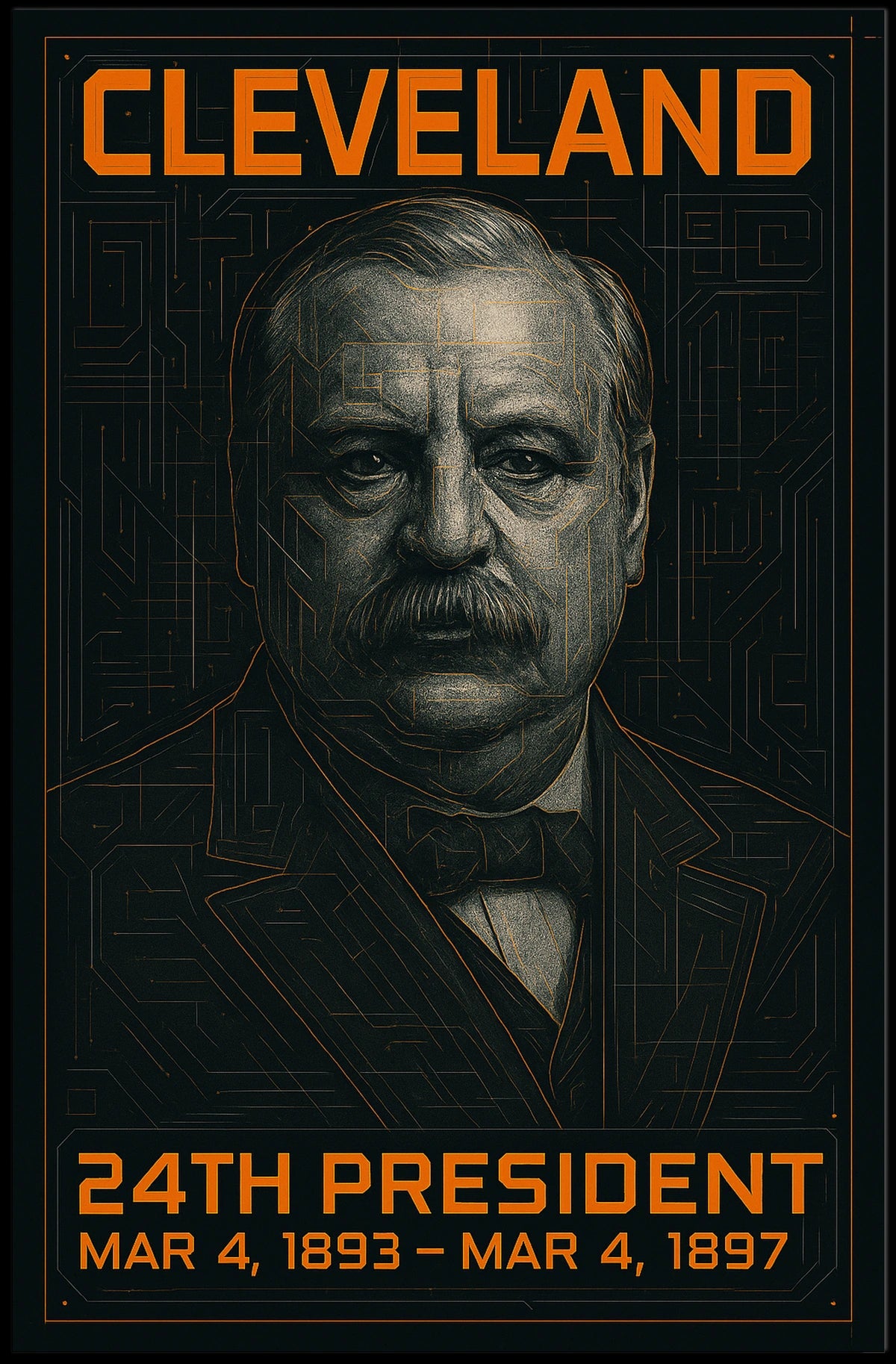 Grover Cleveland 24th President of the United States Techno Schematic Poster