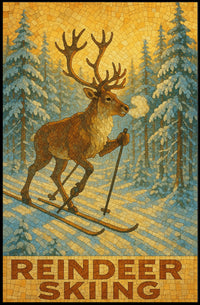 Reindeer Skiing Poster