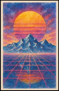 Retro-Futuristic Vaporwave Landscape Art Print - Futuristic Sci-Fi Poster
