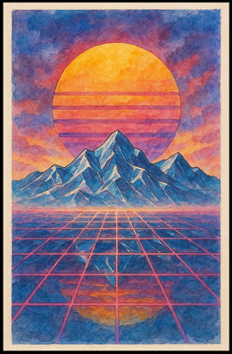 Retro-Futuristic Vaporwave Landscape Art Print - Futuristic Sci-Fi Poster