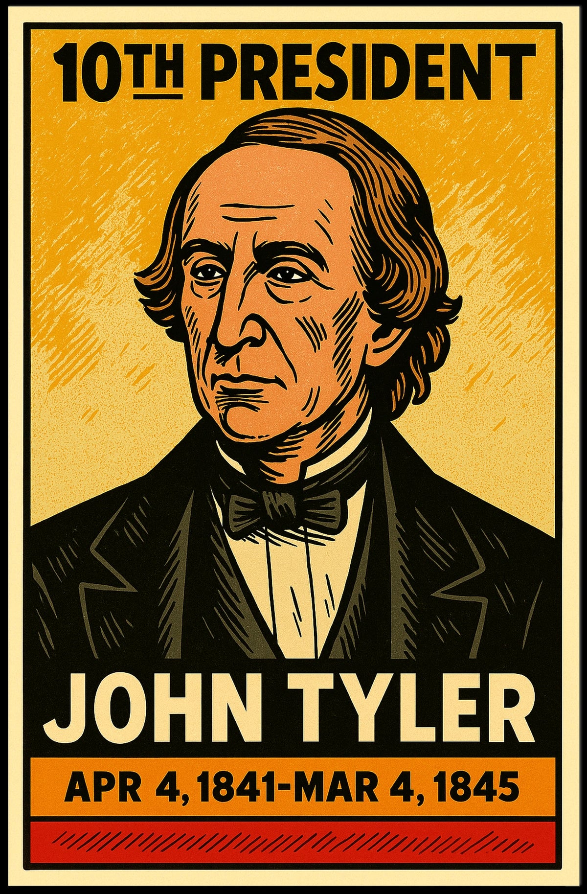 John Tyler 10th President of the United States Inked Comic Style Poster