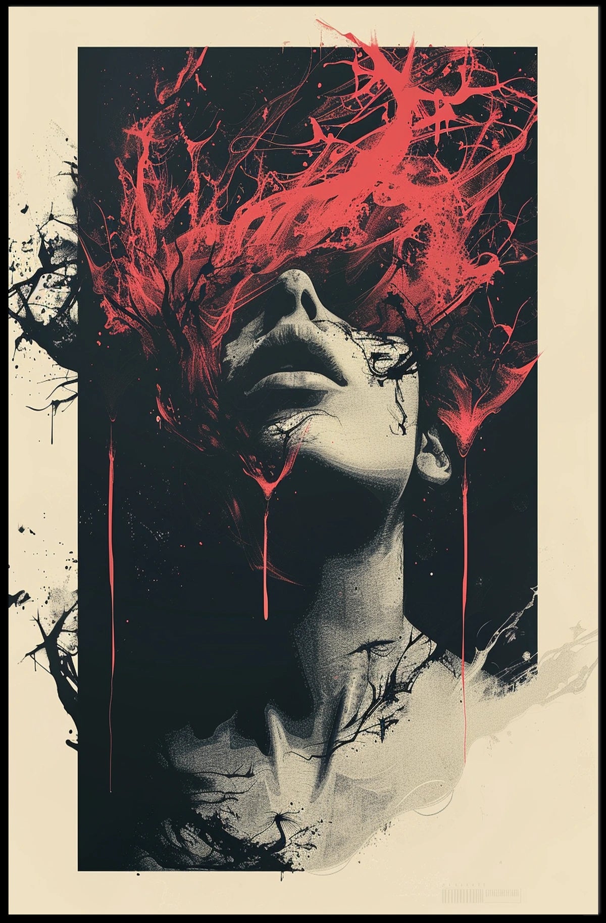 Intense Surreal Red Abstract Face Art Poster