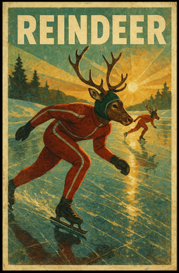 Surreal Reindeer Ice Skating Fantasy Artistic Poster