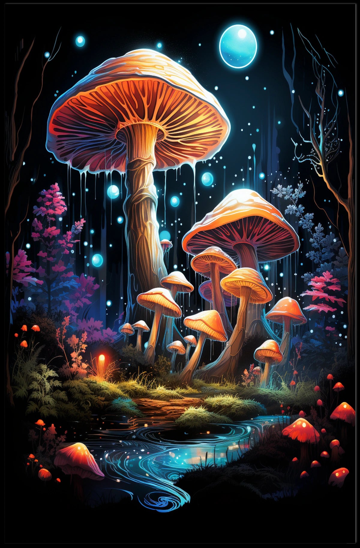 Mystical Luminescent Forest Fantasy Art Poster