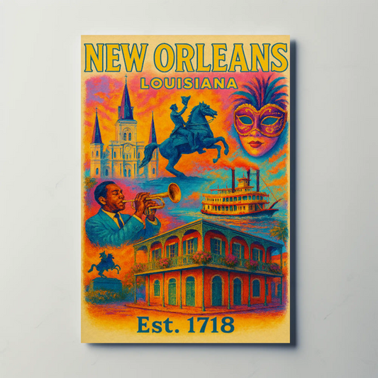 New Orleans Louisiana Mardi Gras Historic French Quarter Travel Poster