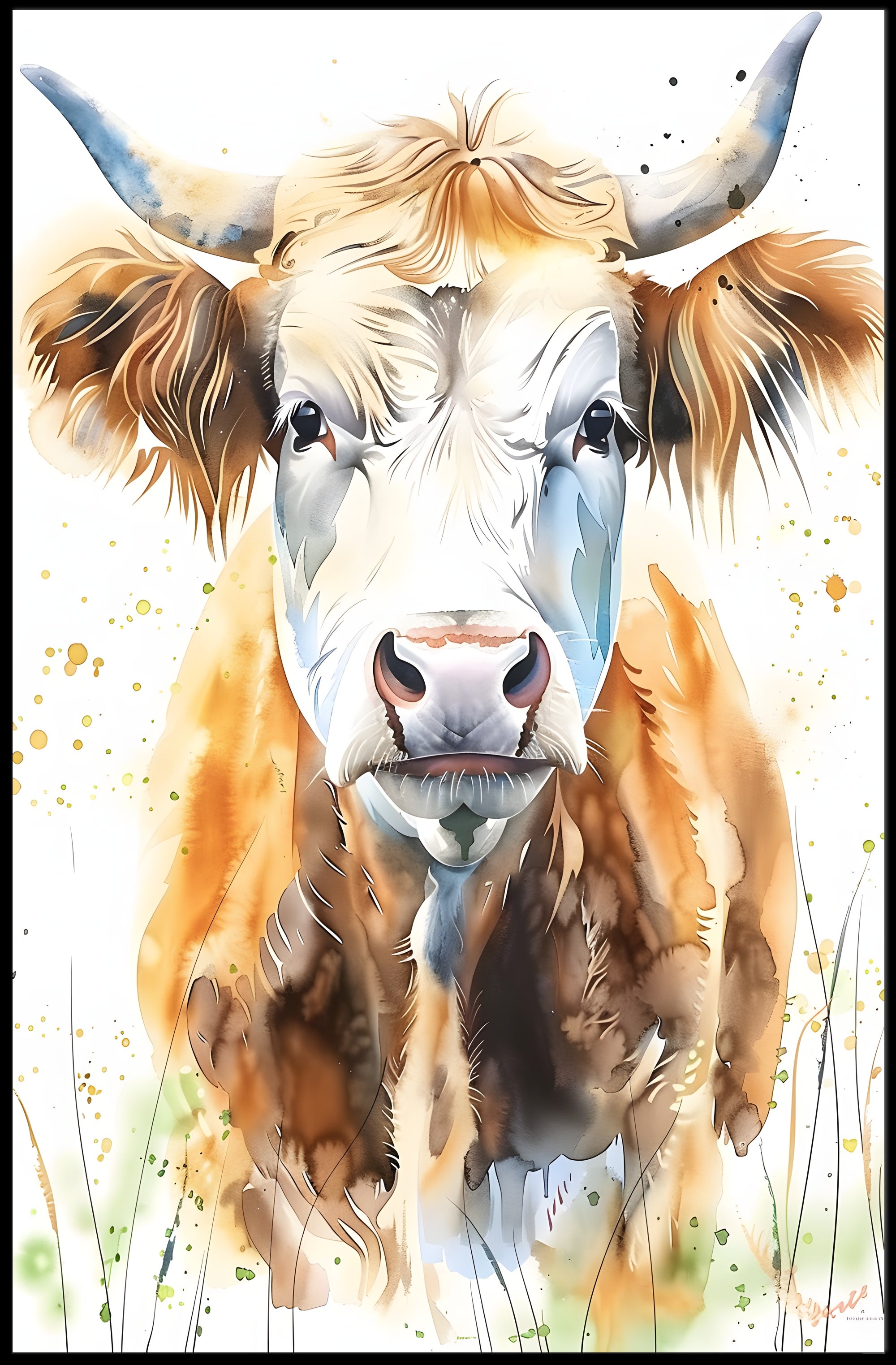 Cow Watercolor Wall Art Poster Rustic Farmhouse Print