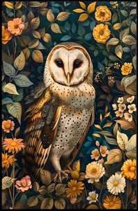Barn Owl Enchantment in Bloom: Animal Poster
