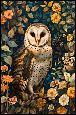 Barn Owl Enchantment in Bloom: Animal Poster