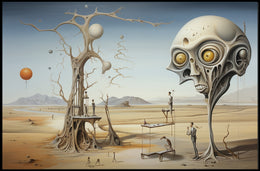 Surreal Desert Scene with Skull and Balloons Abstract Poster