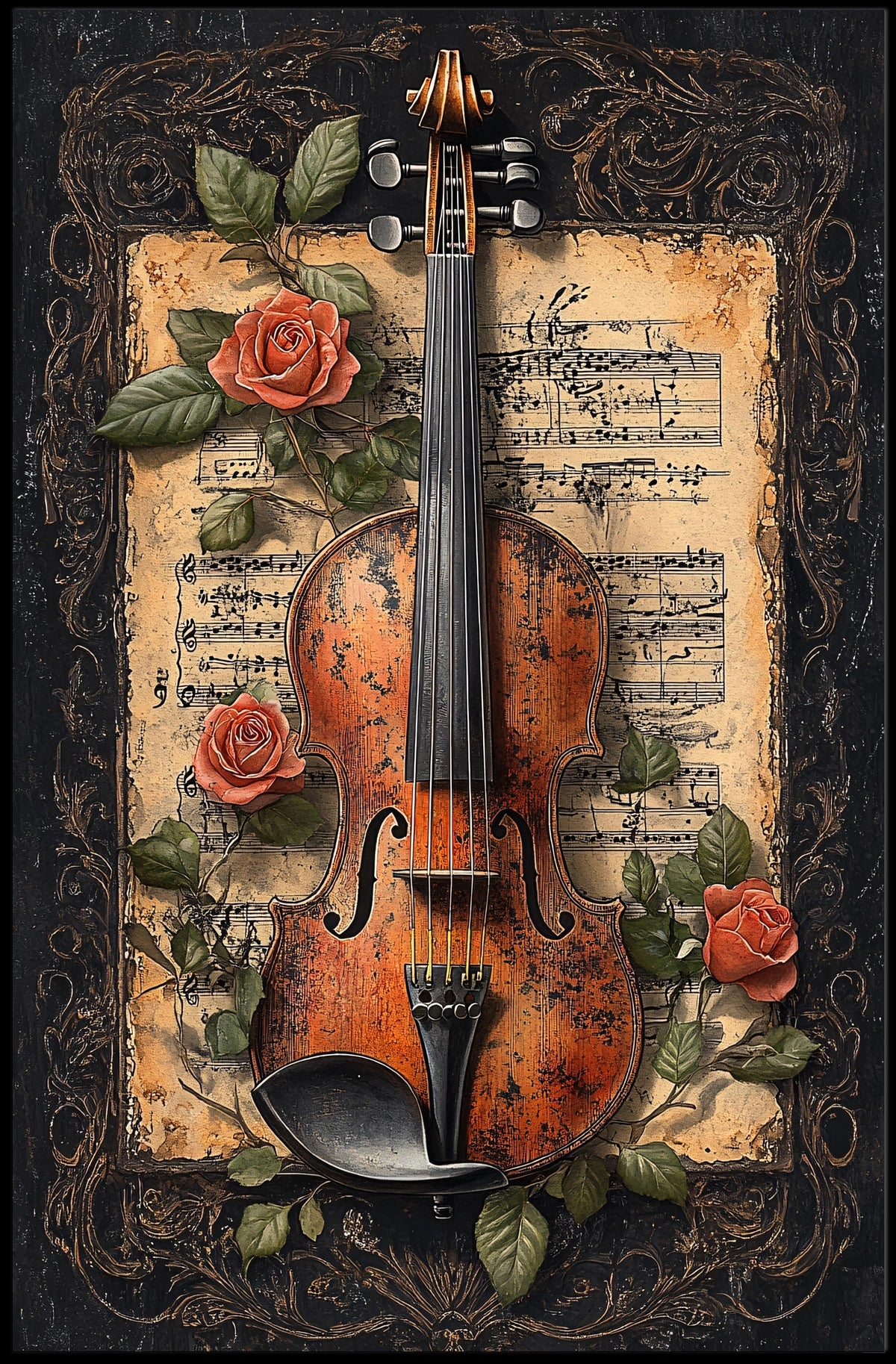 Classical Violin Sheet Music Cultural Poster