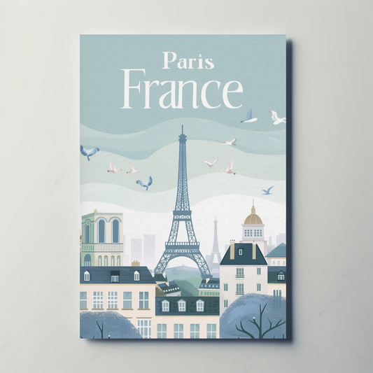 Paris France Vintage Poster - Eiffel Tower & Birds