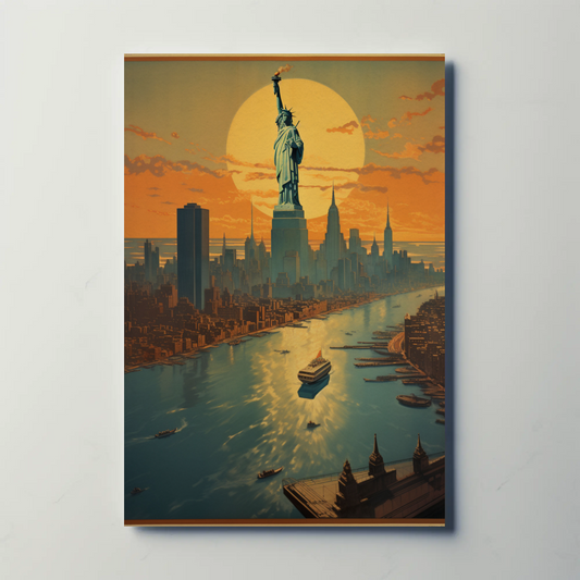 New York Sunset Vintage Travel Poster