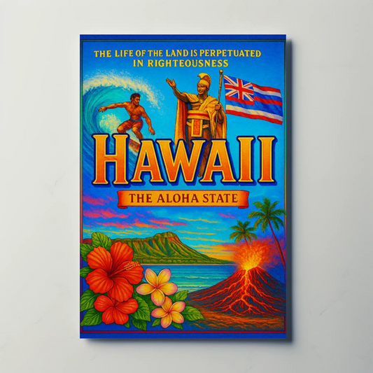 Hawaii Aloha State Surf Volcano Heritage Poster