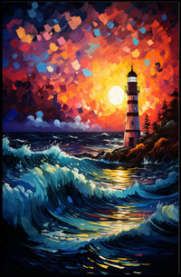 Lighthouse At Sunset Poster